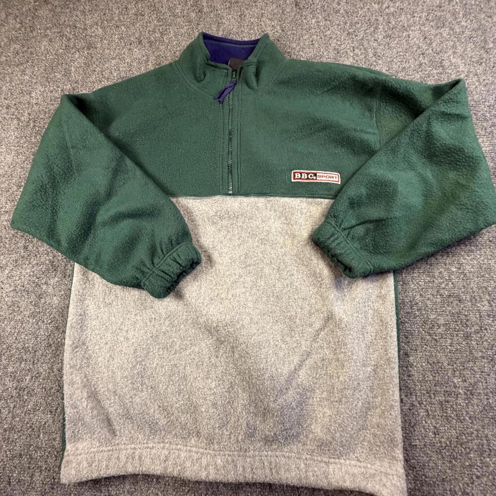 Vintage Bugle Boy BBC Sport Fleece Quarter Zip Pullover Green Mens Large‎ #1253